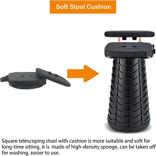 Miniatura 5 de Taburete plegable para acampar con cojín de asiento y bolsa de nailon, taburete telescópico portátil cuadrado, taburete plegable ligero y resistente