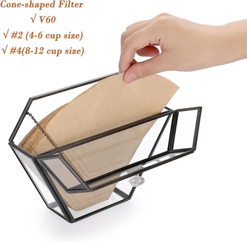 Miniatura 3 de ELLDOO Soporte de filtro de café de vidrio negro Contenedor de almacenamiento de papel de café Dispensador de papel de filtro Estante con cubierta a
