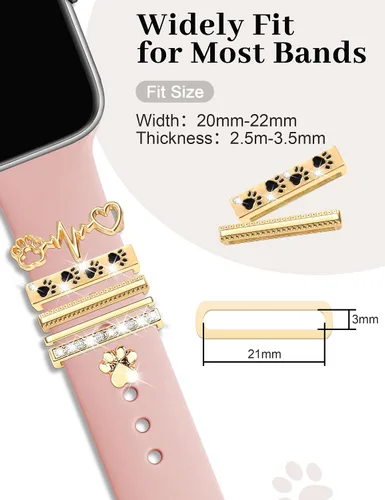 Miniatura 5 de JR.DM Dijes para correa de reloj con anillos decorativos brillantes, compatibles con Apple Watch de 1.575 pulgadas, 1.496 pulgadas, 1.614 pulgadas
