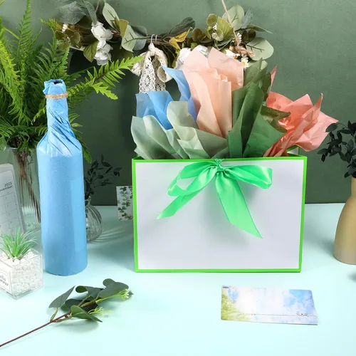 Miniatura 5 de 120 hojas de papel de seda de regalo de la serie Morandi para bolsas de regalo, 20 x 14 pulgadas, verde salvia, verde oscuro, canela, azul claro