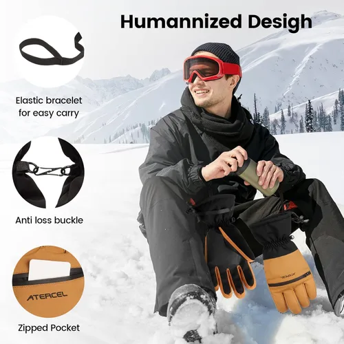 Miniatura 5 de ATERCEL Guantes de esquí impermeables para pantalla táctil, guantes de nieve para snowboard, moto de nieve, senderismo de invierno para hombres
