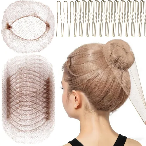 Miniatura 11 de FANDAMEI Red de pelo de 30 cm para niños, 20 redes de pelo invisibles con 40 horquillas en forma de U, redes de pelo para moños, redes de pelo