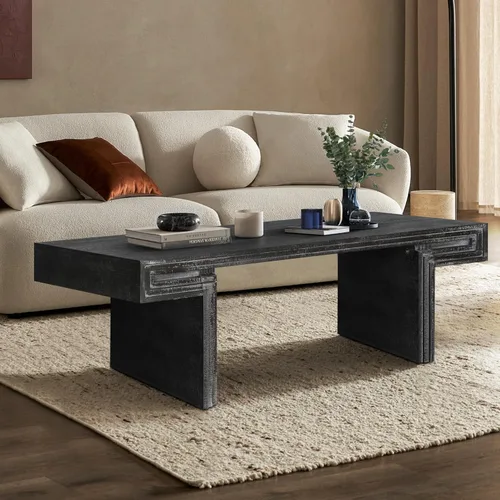 Miniatura 29 de Mesa de centro de madera, 39.37 pulgadas, cuadrada de mediados de siglo, mesa central de madera moderna de madera de fibropanel de densidad media