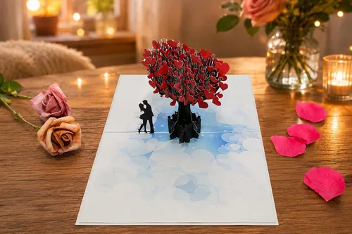 Miniatura 4 de Tarjeta de árbol de corazón desplegable 3D, tarjeta desplegable de árbol del amor hecha a mano, tarjetas emergentes 3D para el día de San Valentín
