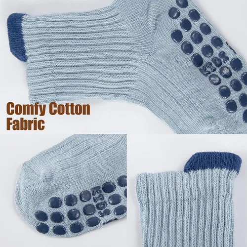 Miniatura 6 de 8 pares de calcetines de algodón antideslizantes para niños y niñas, recién nacidos, calcetines de algodón con agarres 0-3T