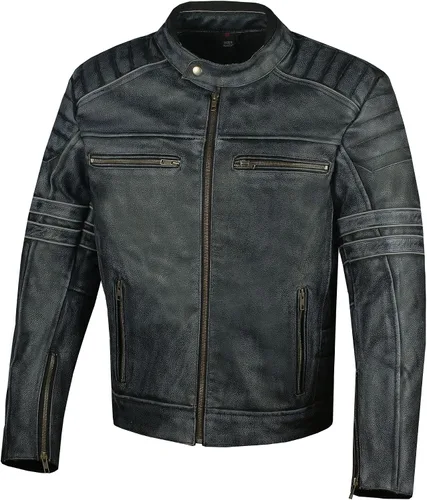 Jackets 4 Bikes SHADOW - Chaqueta de motocicleta para hombre, cuero de vaca envejecido, armadura CE – Vintage alta visibilidad, motociclista S