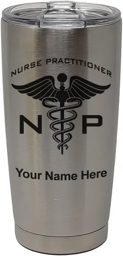 Miniatura 30 de LaserGram NP Nurse Practioner - Vaso aislado al vacío de 20 onzas, grabado personalizado incluido (negro)