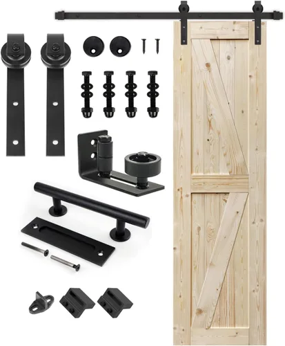 Miniatura 16 de S&Z TOPHAND 20 pulgadas x 84 pulgadas. Puerta de granero anudada británica sin terminar con kit de herrajes deslizantes de 4 pies/madera
