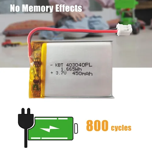 Miniatura 4 de KBT 3.7V 450mAh Batería de Polímero de Litio: 403040 Baterías Recargables de Iones de Litio de Reemplazo con Conector JST 2.0 para Cámara de Tablero