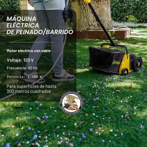 Miniatura 5 de Barredora de Césped Artificial de Roll & Comb, Rastrillo Eléctrico con Cable para Césped Artificial, Regalo de Jardinería Genial, Colector de Hojas