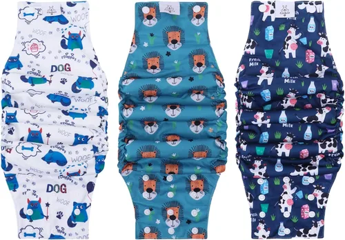 Miniatura 11 de CuteBone - Pañales lavables para perro macho con broches, reutilizables, 3 unidades por paquete, cinturón para el abdomen para perros machos