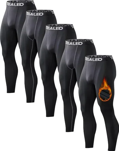 Paquete de 5 o 4 pantalones de compresión térmica para hombre, con forro polar, mallas deportivas para clima frío, ropa de invierno