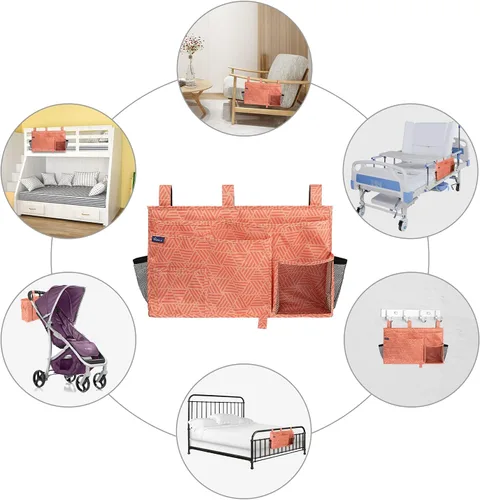 Miniatura 6 de Surblue Organizador colgante para mesita de noche, bolsa de almacenamiento con bolsillo para litera, hospital, dormitorios universitarios, rieles