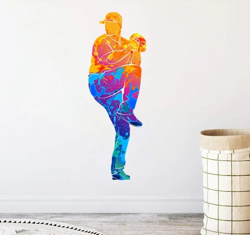 Miniatura 4 de Calcomanías coloridas para pared de jugador de béisbol, calcomanías temáticas deportivas para niños, adolescentes, habitación, sala