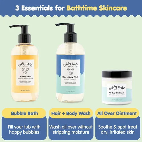 Miniatura 3 de Set de regalo de baño para bebé TUBBY TODD Essentials – 8.5 onzas de lavado para cabello y cuerpo, 8.5 onzas de baño de burbujas y 3.5 onzas