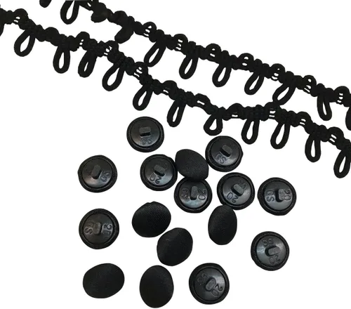 Miniatura 2 de MMvolesy Juego de 50 botones negros de tela de satén de 1/2 pulgada con vástago y ojal para vestido de novia, blusa de satén, vestido de graduación