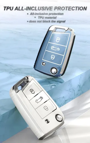 Miniatura 4 de ontto Funda para control remoto de automóvil de 3 botones para Volkswagen con tapa abatible para Skoda Kodiaq Karoq Bolsa de llaves Premium TPU