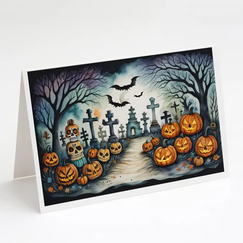 Miniatura 4 de Caroline's Treasures DAC2223GCA7P - Tarjetas de felicitación y sobres de Halloween espeluznantes de gato negro, paquete de 8 tarjetas en blanco