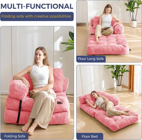 Miniatura 3 de MAXYOYO Sofá Cama Plegable, Sofá Convertible en Forma de L con Reposabrazos, Cama Plegable con Almohada, Silla Cama Portátil Extensible Cómoda