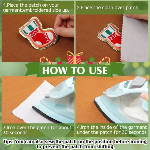 Miniatura 6 de 48 parches autoadhesivos para planchar, parches bordados de chenilla, parches para coser, apliques de Papá Noel, muñeco de nieve, pan de jengibre
