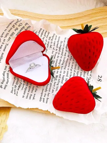 Miniatura 5 de Wowagoga Caja de anillo de fresa en forma de fresa anillo de terciopelo caja de almacenamiento de joyería caja de regalo, anillo pendientes joyería