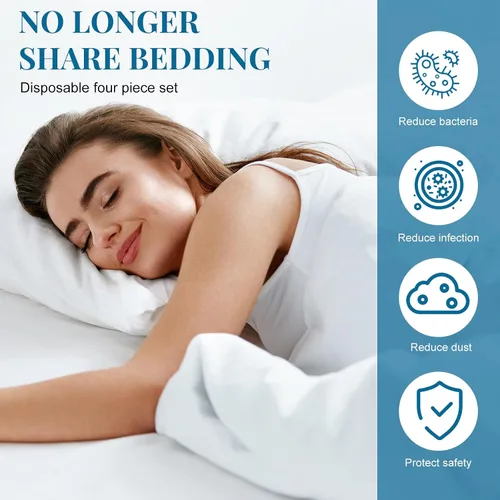 Miniatura 2 de Preboun Juego de 5 sábanas desechables para hotel, incluye sábanas de cama, fundas de almohada, funda de almohada, funda blanca suave y portátil