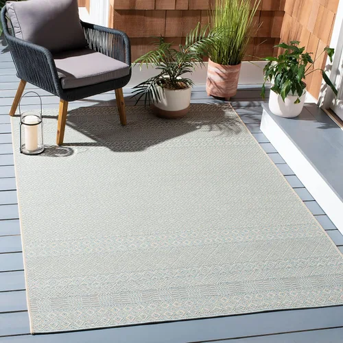 Miniatura 34 de SAFAVIEH Alfombra lavable para exteriores, colección Courtyard de 2.3 x 6.7 pies, beige y azul aguamarina, no desprende pelusa y es fácil