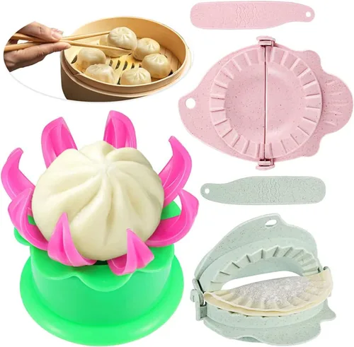 Potchen Juego de 5 piezas para hacer bollos y albóndigas, molde de plástico relleno de vapor y cuchara de llenado para adultos, molde relleno al