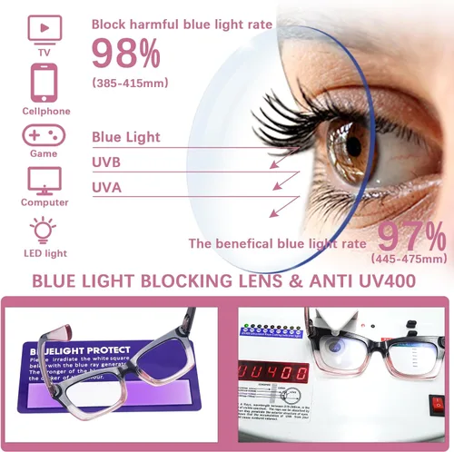 Miniatura 4 de SIGVAN - Paquete de 6 gafas de lectura estilo Oprah con bloqueo de luz azul, montura cuadrada, bisagra de resorte para computadora para mujeres y 3
