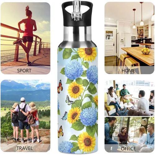 Miniatura 5 de Stainless Steel Vacuum Insulated Water Bottle 20 Oz, BPA-Free Sports Water Bottle for Gym Outdoor Travel School, Yellow Sunflowers