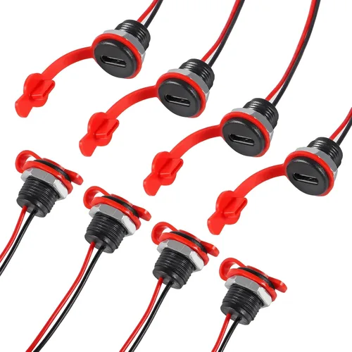 Miniatura 18 de 8pcs Bare Board Type-C Female Chassis Waterproof 2P Solder Wire Type USB C Pigtail Cable Extension Power Cable USB-C Plug to 2 Pin Bare Wire Open