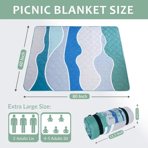 Miniatura 3 de Exclusivo Mezcla Manta de picnic impermeable de 60 x 80 pulgadas, manta de camping moderna a prueba de arena de poliéster floral multicolor grande