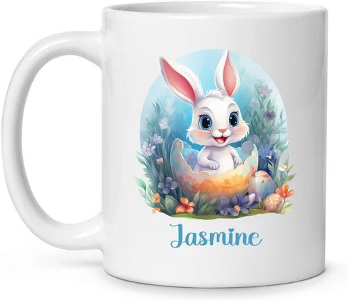 Miniatura 21 de Taza de viaje de cerámica personalizada de conejo, taza con nombre personalizado para los amantes de los conejos, taza de té con nombre temático