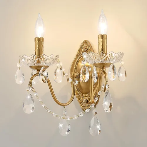 Miniatura 2 de Juego de 2 Apliques de Pared de Cristal, Apliques de Pared de Cristal, Apliques de Pared Vintage, Acabado de Latón Dorado con Gotas de Vidrio