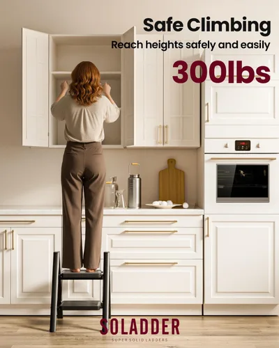 Miniatura 2 de SOLADDER Taburete de 2 peldaños con pedal antideslizante y ancho, escalera de hierro portátil plegable para el hogar y la cocina, 300 libras