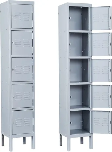 Letaya Armarios de metal, 5 puertas de 66 pulgadas de alto, armarios de almacenamiento de acero con cerradura para empleados, escuela, gimnasio, Gris