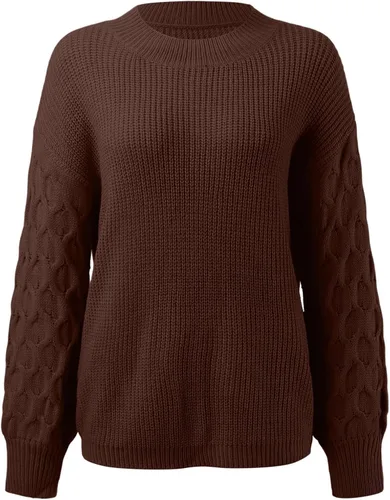 Miniatura 7 de Suéter de cuello redondo para mujer, manga larga de murciélago, bloque de color, 2023, suéter de punto acanalado holgado