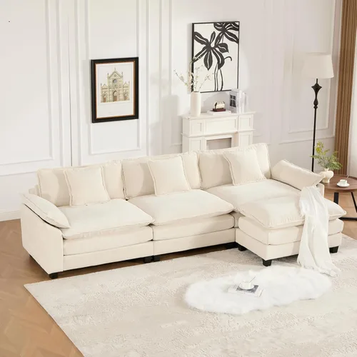 Miniatura 33 de Sofá modular negro de 111.5 pulgadas, sofás seccionales grandes de 3 plazas para sala de estar, sofá nube de tela de felpilla de gran