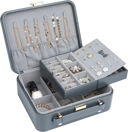 V-LAFUY Caja organizadora de joyas organizador de joyas para hombre 2 capas con bandeja extraíble joyero de regalo para día de Acción de Gracias