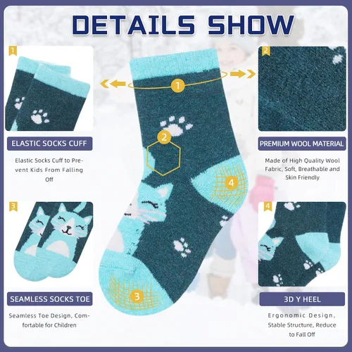 Miniatura 16 de Eocom 6 pares de calcetines de invierno cálidos de lana para niños y niñas