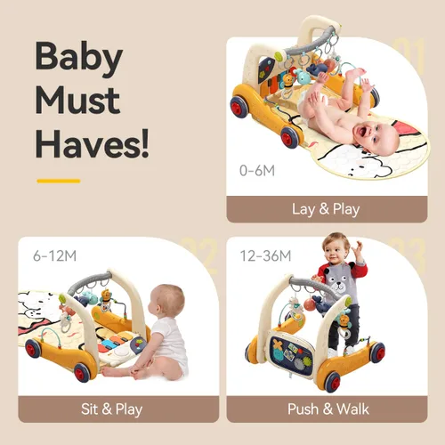 Miniatura 2 de Tapete de juego para bebé, 4 en 1, piano para patear y jugar, tapete para el tiempo boca abajo, centro de actividades musicales con luces, asiento