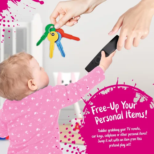 Miniatura 8 de Bolso de Juego para Niños Pequeños con Accesorios, Juguetes para Niñas con Maquillaje de Juguete, Llaves, Teléfono Inteligente, Bolso de Juguete