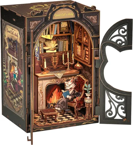 Miniatura 13 de CUTEBEE Kit de Rincón del Libro, Kits de Casa en Miniatura DIY para Adultos y Adolescentes, Casa de Muñecas Rincón del Libro, Estantería