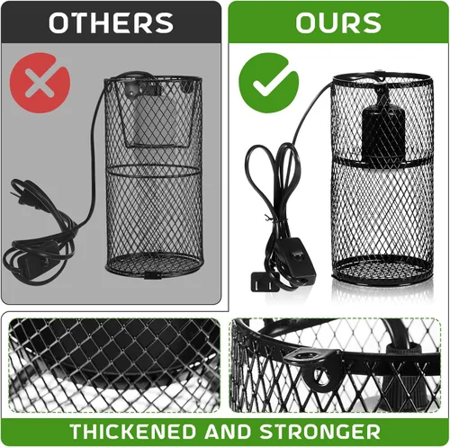 Miniatura 6 de VIHOSE Protector de lámpara de calor para reptiles con emisor de calor de cerámica de 150 W, soporte de lámpara de calefacción antiquemaduras, jaula