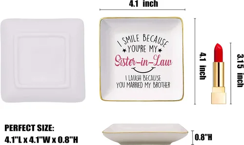 Miniatura 5 de Bandeja de cerámica con texto en inglés "I Smile Because You're My Sister-In-Law - Bandeja de cerámica para joyas, plato y baratija, divertido