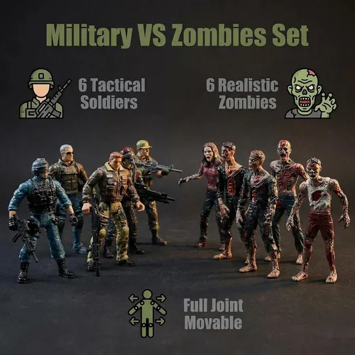 Miniatura 6 de Hombres del Ejército VS Figura de Acción de Zombi Juguetes Realistas Escena de Batalla Conjunto de Juego de Zombi Colecciones Regalos de Navidad