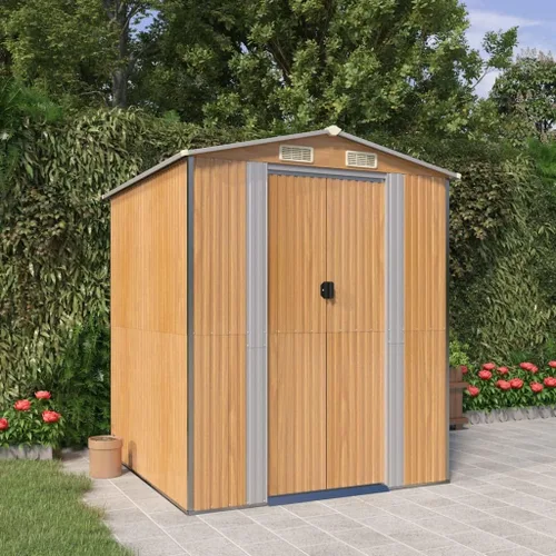 Miniatura 9 de Cobertizo de jardín de acero galvanizado marrón, 75.6 x 304.3 x 87.8 pulgadas, gran cobertizo de almacenamiento para exteriores con puertas
