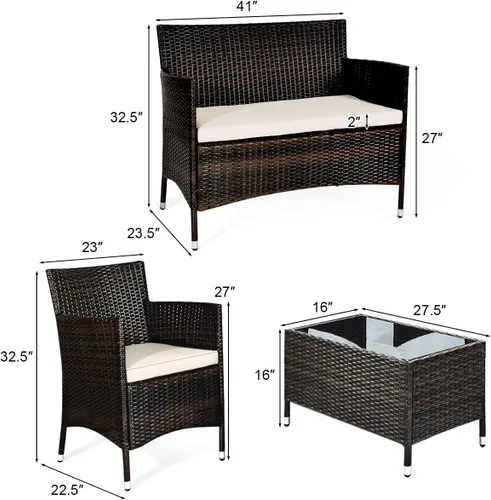 Miniatura 4 de Tangkula Juego de muebles de patio de ratán de 8 piezas, con mesa de centro de vidrio templado, juego de mesa de sofá para exteriores, con cojín
