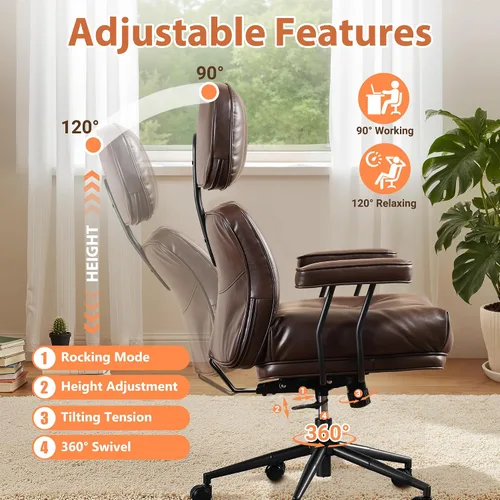 Miniatura 4 de Silla de oficina con 360 ruedas, silla de oficina de mediados de siglo con soporte para el respaldo, silla de escritorio de piel sintética, ángulo