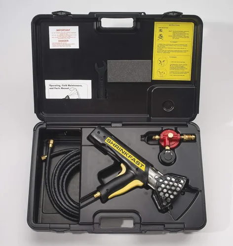 Pistola de calor de propano Shrinkfast 998, 200000 BTU, lista para usar con manguera de 25 pies, regulador, llave, estuche rígido, extensión en